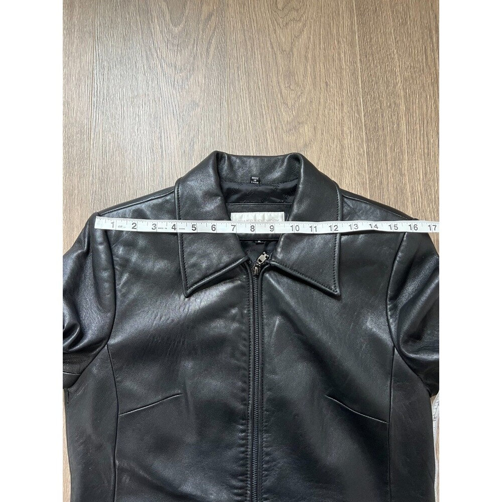 Jones New York Jacket Womens Medium Black Genuine Leather Zip Front Collared Vtg - Picture 16 of 16